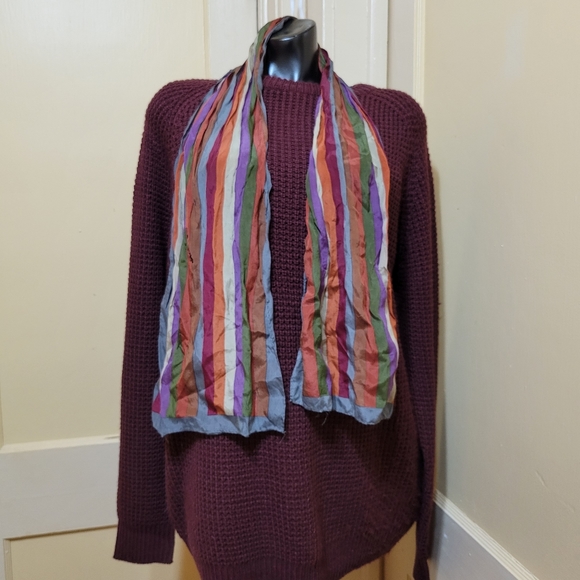 Vintage Kenzo Silk Jewel Tones Striped Oblong Silk Scarf - Picture 4 of 7